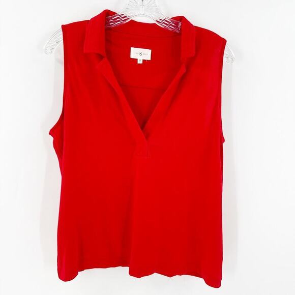 Lou & Grey Red Collared Split Neck Sleeveless Pullover Casual Top Size Medium - Picture 2 of 10
